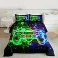 thumbnail image 3 of Manfei Modern Catoon Gamepad Queen Comforter Set for Teen, Video Gaming Lover Bedding Sets, Neon Stripes Abstract Reversible Bedding Comforter Set, Luxury Bedroom Decor, 3 Pieces, 3 of 9