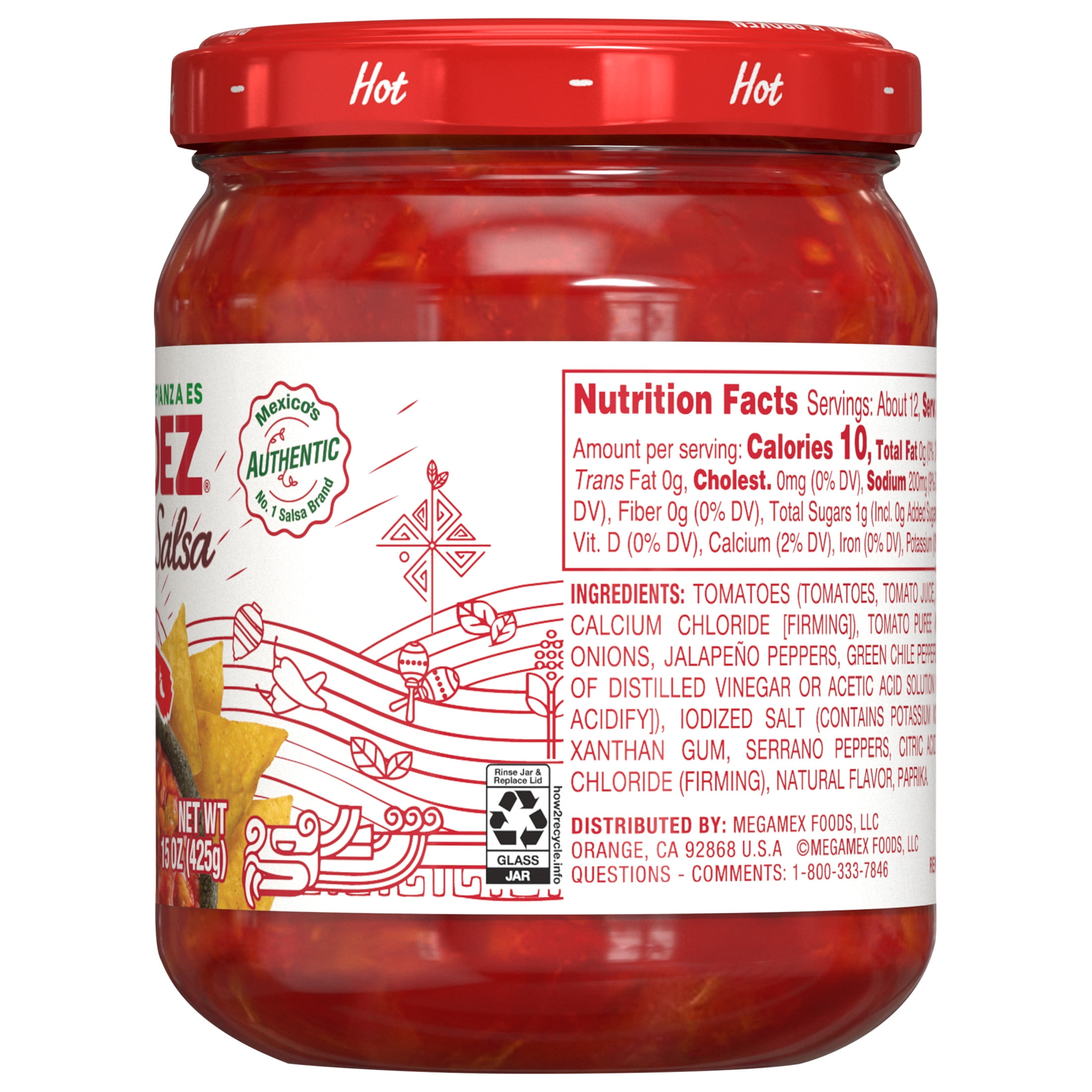 (3 pack) HERDEZ Chunky Salsa Hot, Tortilla Chip Dip, Shelf Stable, 15 oz  Glass Jar