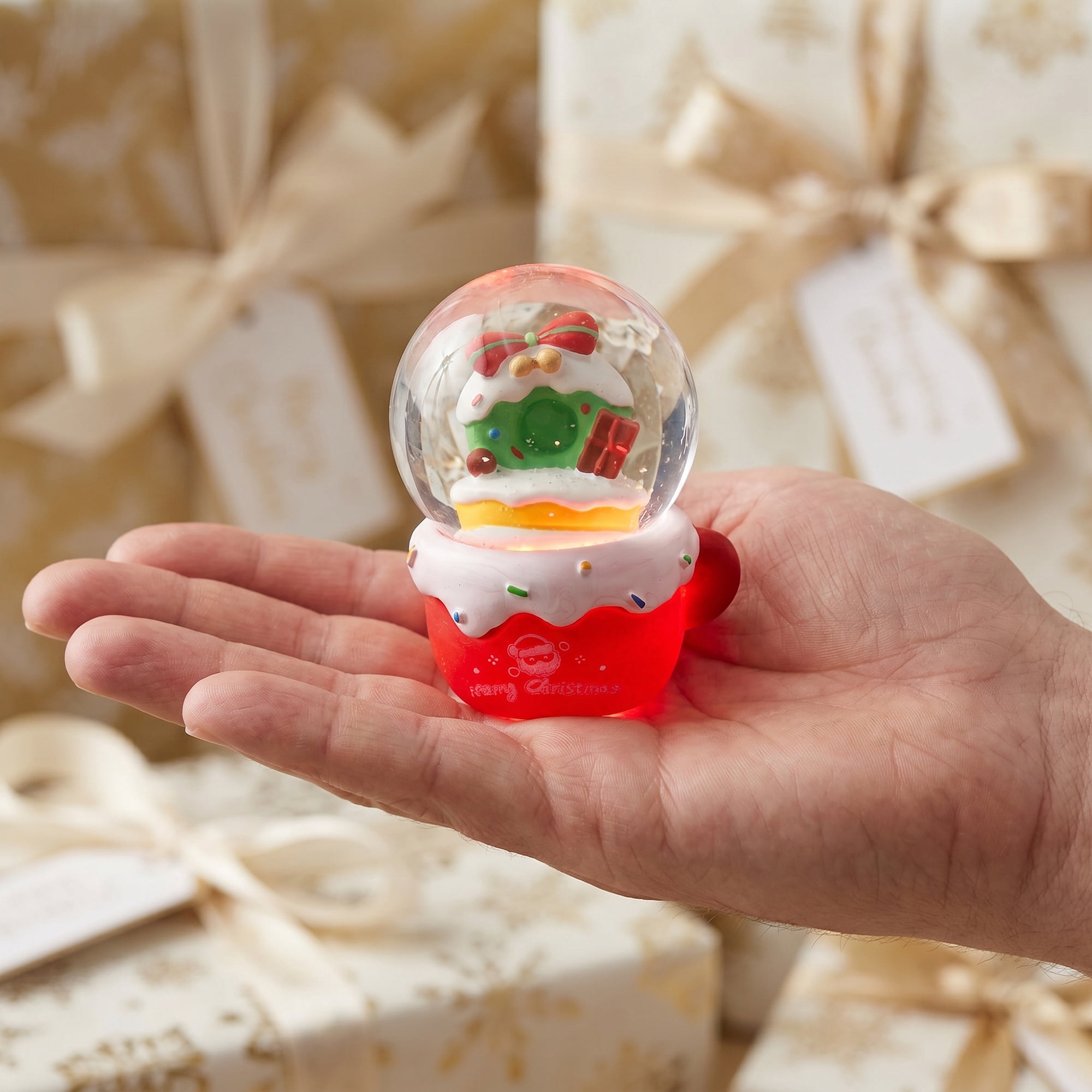 Unique Bargains Crystal Ball Shatterproof LED Glitter Snow Globe Red K 2.6" x 2.6" x 3.7"