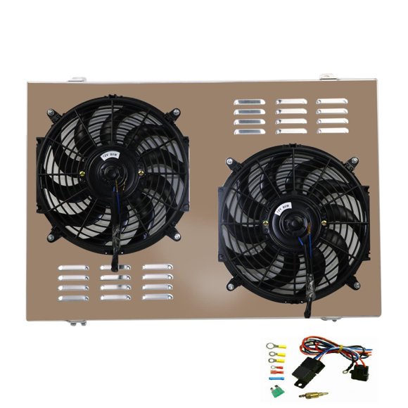 ECMRAD Aluminum Radiator Shroud+2x12 Fans Compatible for 1973-1991 Chevy C10 C20 C30 K10, K5 Blazer Truck 5.7L 7.4L V8, Pickup Blazer/GMC