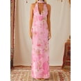thumbnail image 6 of Rdhnmea Women Halter V Neck Floral Maxi Dress with Scarf Sexy Open Back Bodycon Satin Long Dresses Summer Going Out Beachwear, 6 of 9