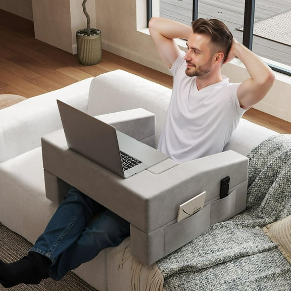 Extra Large Memory Foam Reading & Gaming Pillow with Adjustable Arm Rest, Lap Desk Pillow for Adults – Ergonomic Support for Working, Gaming, Reading in Bed, Couch, Floor