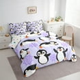 thumbnail image 3 of Manfei Cute Cartoon Penguin Bedding Comforter Set 7 Pieces, Kawaii Animal Queen Bedding Sets, Purple Snowflakes Queen Sheet Sets, Ultra Soft Home Decor, 3 of 8