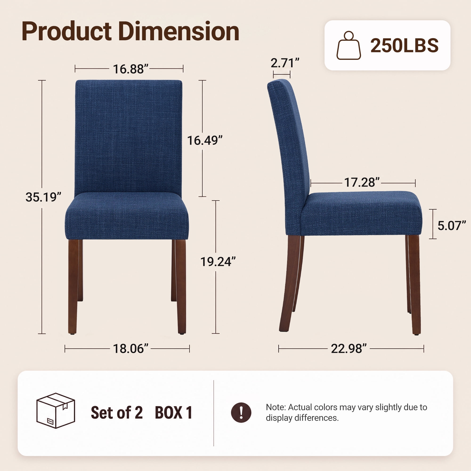 Upholstered Fabric Dining Chairs Set of 4 with Wood Legs, Modern Parsons Chairs with High Back for Kitchen, Dining Room, or Restaurant, Blue