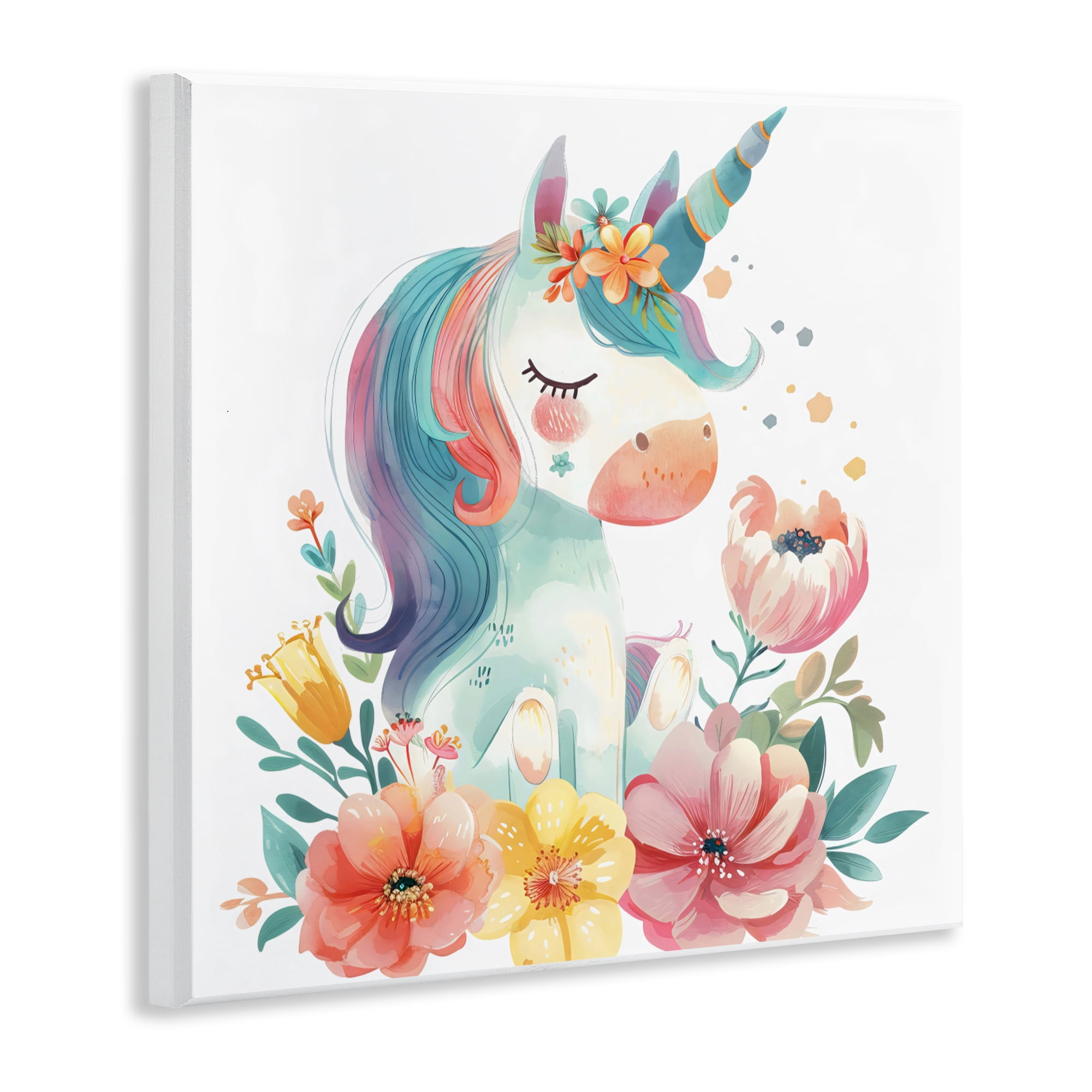 Stupell Industries Whimsical Unicorn with Blossoms Wall Plaque Art, design by Creative Studio