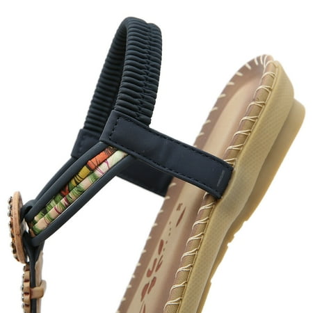 

Cathalem Flat Summer Open Shoes Breathable Toe Band Women s Sandals Elastic Beach Outdoor Women s sandals Women Bohemian Sandals Blue 8