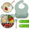thumbnail image 5 of Silicone Baby Feeding Set, Food Grade Silicone Suction Bowl, Divided Suction Plates, Bib, Spoons Set, Toddlers Self Feeding Supplies Set, 5 of 6