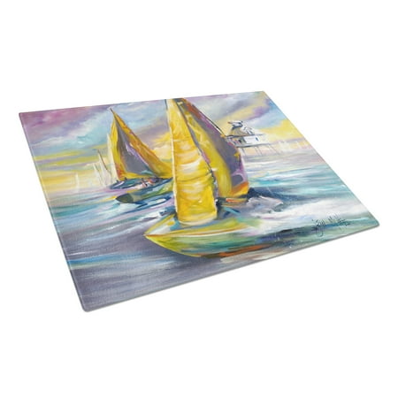 

Caroline s Treasures Sailboat with Middle Bay Lighthouse Glass Cutting Board Large