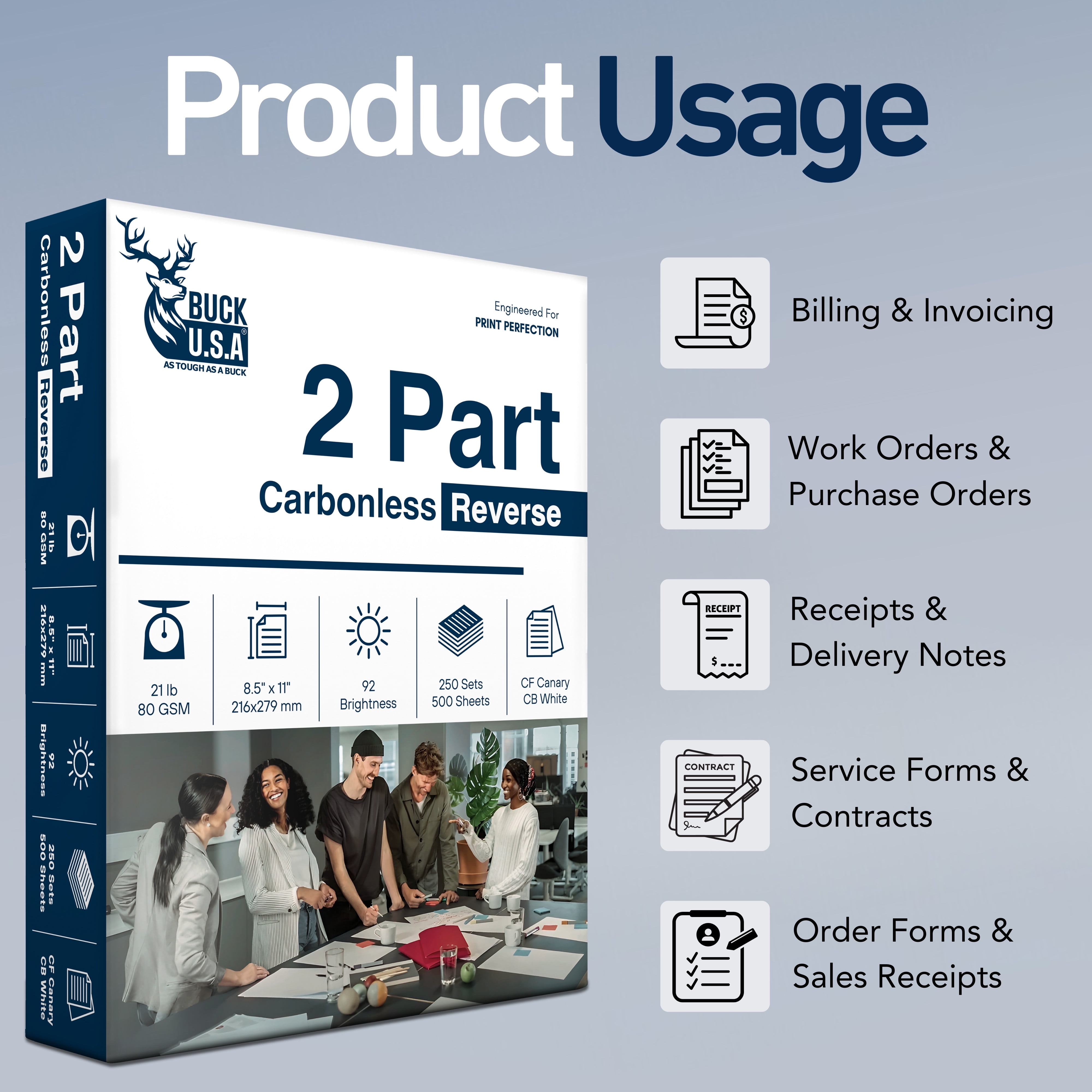 2 Part Reverse NCR Carbonless Paper (5887), 8 Reams, 8.5" x 11" Collated Paper, 2000 Sets, 4000 Sheets, 92 Bright, CF Canary/CB White - Ideal for Laser/Digital Printer & Perfect for Quality Duplicate