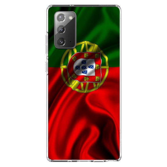 DistinctInk Clear Shockproof Hybrid Case for Galaxy Note 20 ULTRA (6.9" Screen) - TPU Bumper, Acrylic Back, Tempered Glass Screen Protector - Portugal Waving Flag
