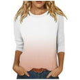 thumbnail image 1 of Camisas de Manga Corta para las Mujeres, 3/4 Manga Color Sólido Gradiente Impreso Cuello Redondo Casual Top Hecho de Tejido Súper Suave, Blusas de Manga Corta para las Mujeres, 1 of 5