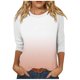 thumbnail image 1 of Camisas de Manga Corta para las Mujeres, 3/4 Manga Color Sólido Gradiente Impreso Cuello Redondo Casual Top Hecho de Tejido Súper Suave, Blusas de Manga Corta para las Mujeres, 1 of 5