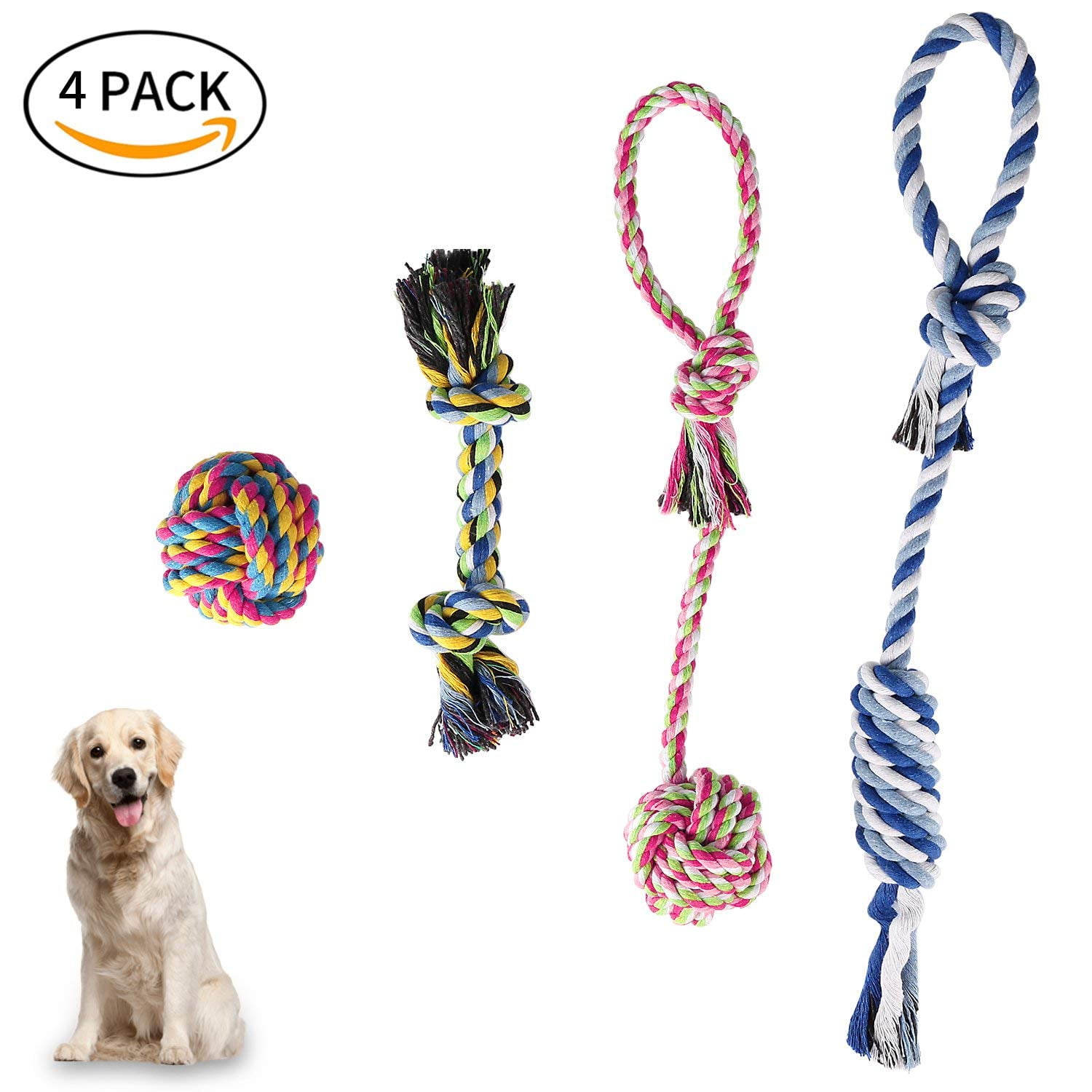 Gold Wrap 100% Cotton Durable Pet Chew Tooth Cleaning Toys Interactive Play Prevents Boredom & Relieves Stress 5 Pack Christmas Dog Rope Toys Set for Small Medium Dogs Puppy Training 