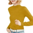 thumbnail image 2 of BLVB Women Casual Long Sleeve Shirts Mock Turtleneck Based Layer Tops Slim Basic Lightweight Knit Plain T-Shirts Yellow, 2 of 4