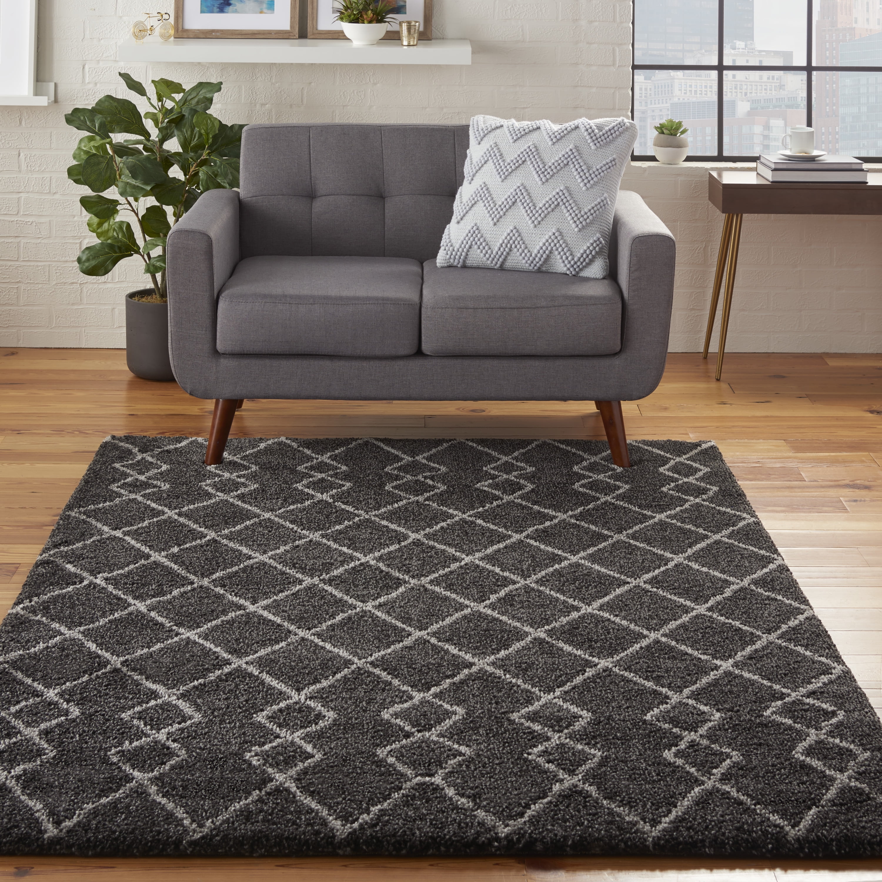 Nourison Geometric Shag Moroccan Tribal Charcoal Area Rug