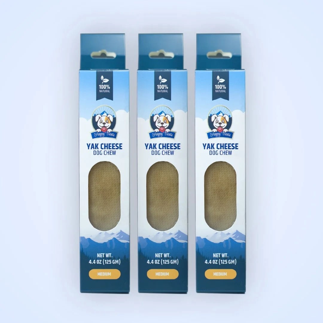 Happy Treats yak cheese dog chews, crafted from natural ingredients like yak and cow milk, are cherished by pet owners for their durability and minimal processing. (Large 3 Lbs)