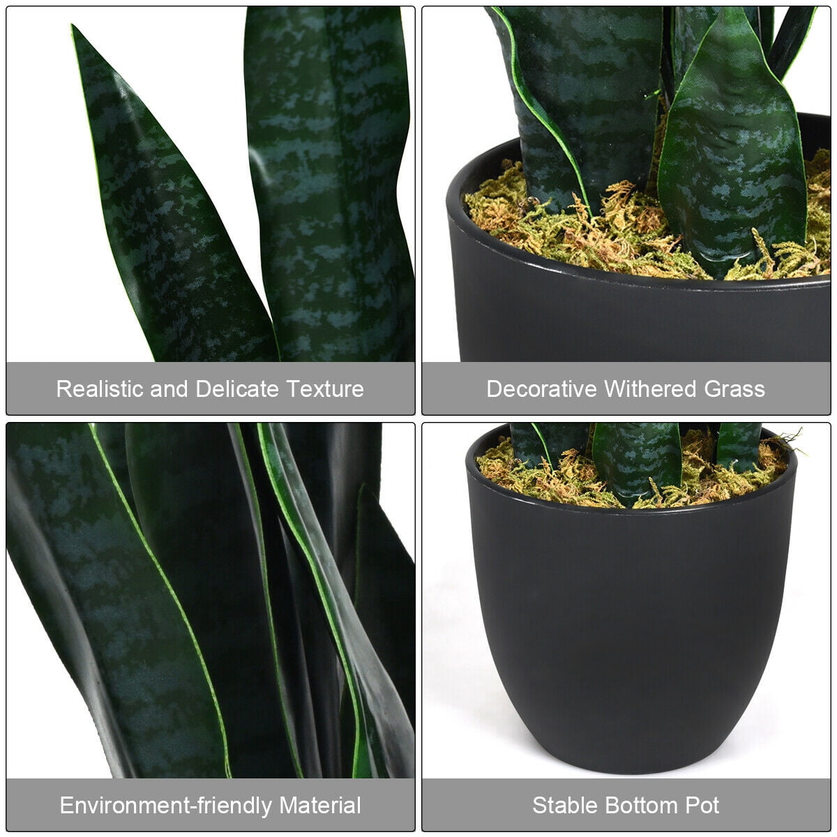 Gymax Artificial Fake Plant 35.5" Fake Sansevieria Indoor-Outdoor Decoration Green