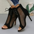 thumbnail image 2 of hopeusnice Women's Lace Up Mesh Peep Toe Stilettos Heel Ankle Boots Elegant Suede Open Toe High Heel Zipper Party Shoes Black 38, 2 of 8