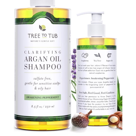 Tree To Tub Peppermint Shampoo for Oily Hair & Sensitive Scalp - Clarifying Shampoo for Build Up, Sulfate Free Anti Residue Hair Shampoo for Women & Men