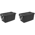 thumbnail image 2 of Wheeled Industrial Tote 40 Gallon/151 Liter Black Lid & Base w/Racer Red Handle & Latches, 2 of 9