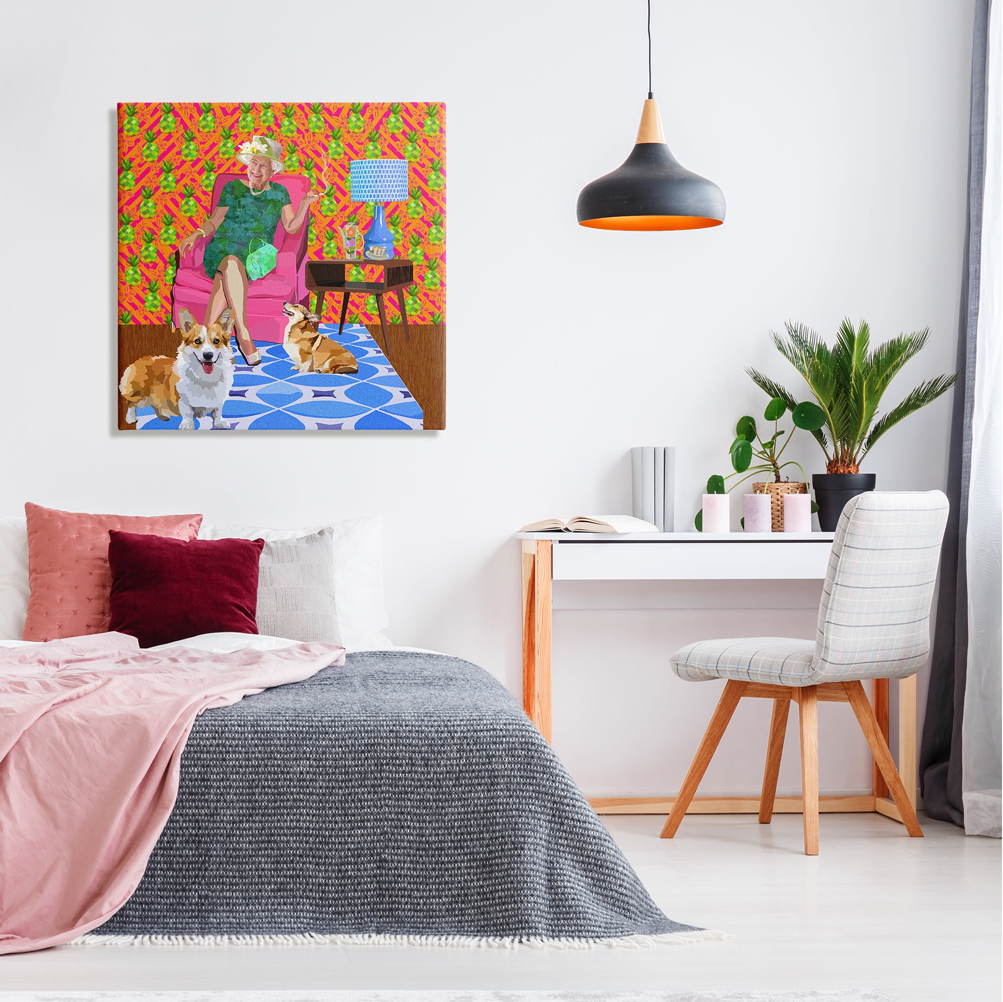 Stupell Industries Modern Queen Corgi Dogs Pineapple Patterned Background Graphic Art Gallery-Wrapped Canvas Print Wall Art, 30x30, by Lynnda Rakos