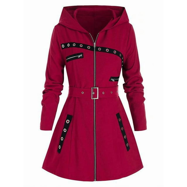 Women's Long Hooded Jacket Autumn And Winter Long Sleeve Gothic Punk Printed Warm Jacket Women's Street Zipper Sweatshirt Jacket