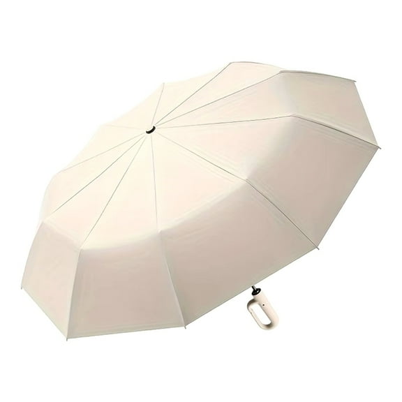 Automatic Folding Umbrella with Hook Handle Rainproof, Portable Sunshade for Travel White