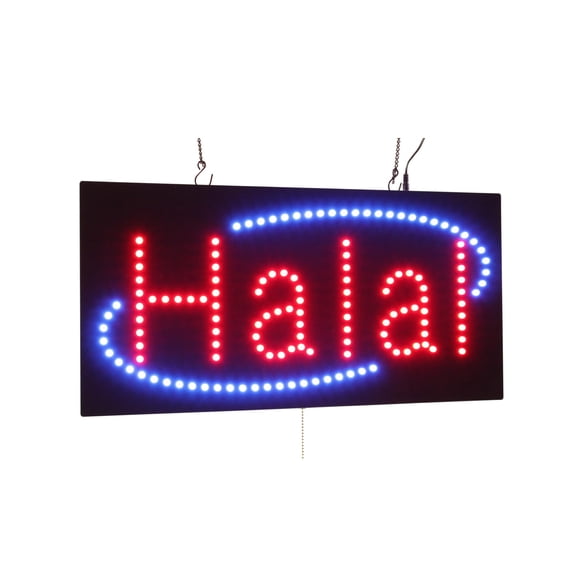 Halal Sign in English, 24"x12", 60x30cm, TOPKING, LED, Neon, Florescent, Signage, Signboard, Display, Billboard, Screen, Grand Opening, Gift