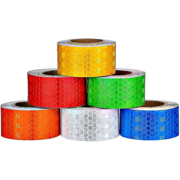 6 Rolls Reflective Tapes 6 Colors Reflective Warning Tape Night Safety Sticker, Silver, Blue, Red, Yellow, Orange, Green (1 Inch X 60 Feet)