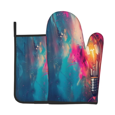 

Vsdgher Colorful Lightbulb Abstract Oven Mitts and Pot Holders 2 pcs Set High Heat Resistant Kitchen Oven Glove for Baking and Cooking