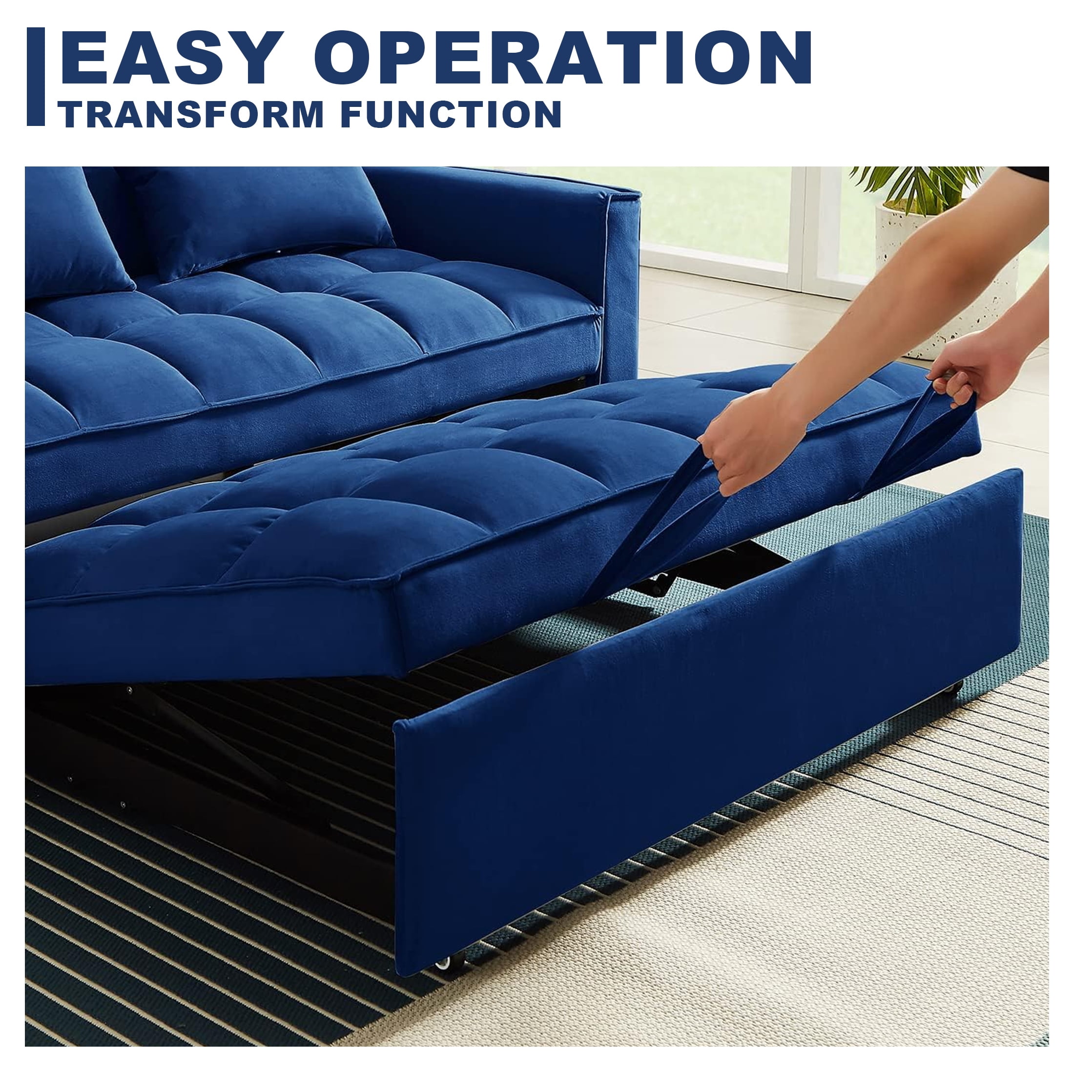 DEALTOPS Loveseat Convertible Pull Out Sleeper Sofa Bed, Blue