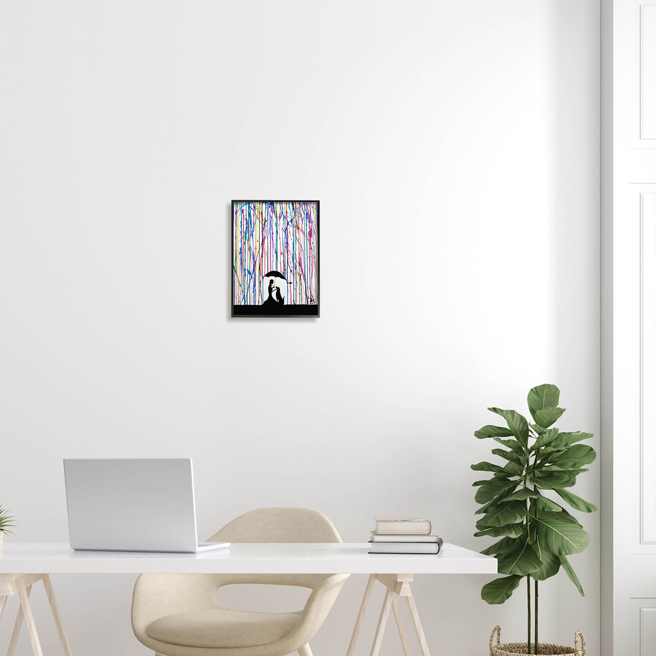 Modern Vivid Drip Silhouette Couple Abstract Graphic Art Black Framed Art Print Wall Art