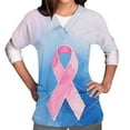 thumbnail image 4 of Yxbdin Breast Cancer Awareness Scrub Shirts for Women Pink Ribbon Support Short Sleeve Nursing T Shirts Scrub Tops with Pockets Light Blue*1 S, 4 of 6