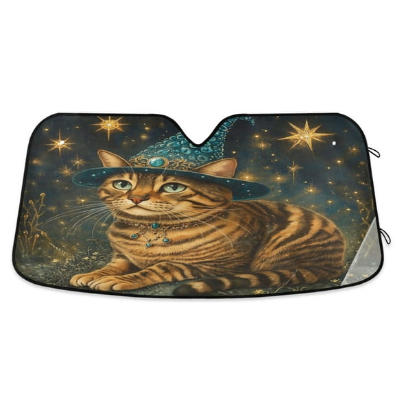 Qxltty Chubby Bengal Cat Car Windshield Sunshades Foldable UV Rays Sun Visor Protector Keep Your Vehicle Cool 53×23.5in