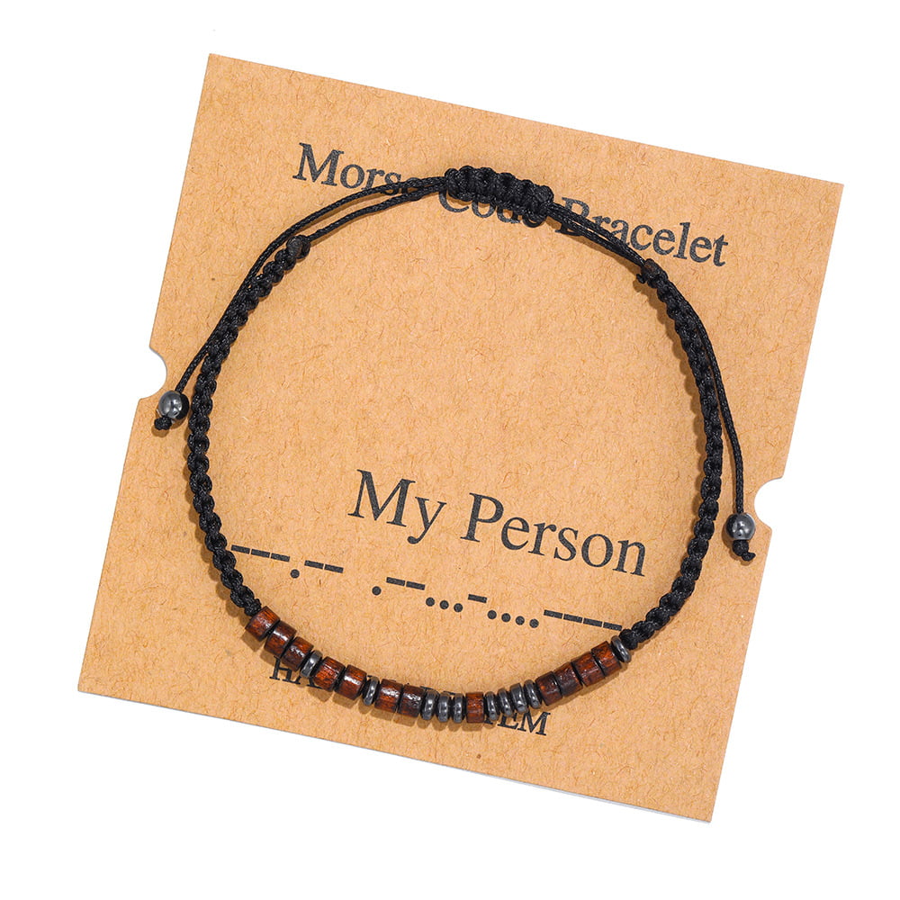 Inspirational Morse Code Bracelet for Women Secret Message Wood Beads with Cord Jewelry Birthday Christmas Mother's Day Gift for Her Mother Grandmother 