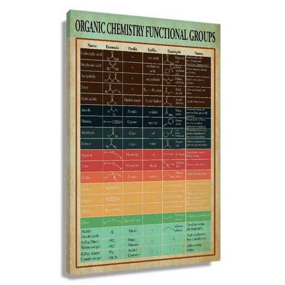 Chemistry Wall Art Knowledge Poster Vintage Functional Organic Poster Canvas Prints Wall Artwork For Classroom Framed 20x30 in