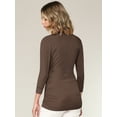 thumbnail image 4 of Made by Johnny Women's Deep V-Neck 3/4 Sleeve Slim Fitted T-Shirt Casual Cross Surplice Wrap Tops S BROWN, 4 of 6