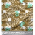 thumbnail image 1 of Soimoi Brown Cotton Cambric Fabric Brush Stroke & Leopard Animal Skin Print Sewing Fabric Yard 56 Inch Wide, 1 of 3