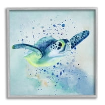 Stupell Sea Turtle Underwater Bubbles Splash Landscape Painting Gray Framed Art Print Wall Art