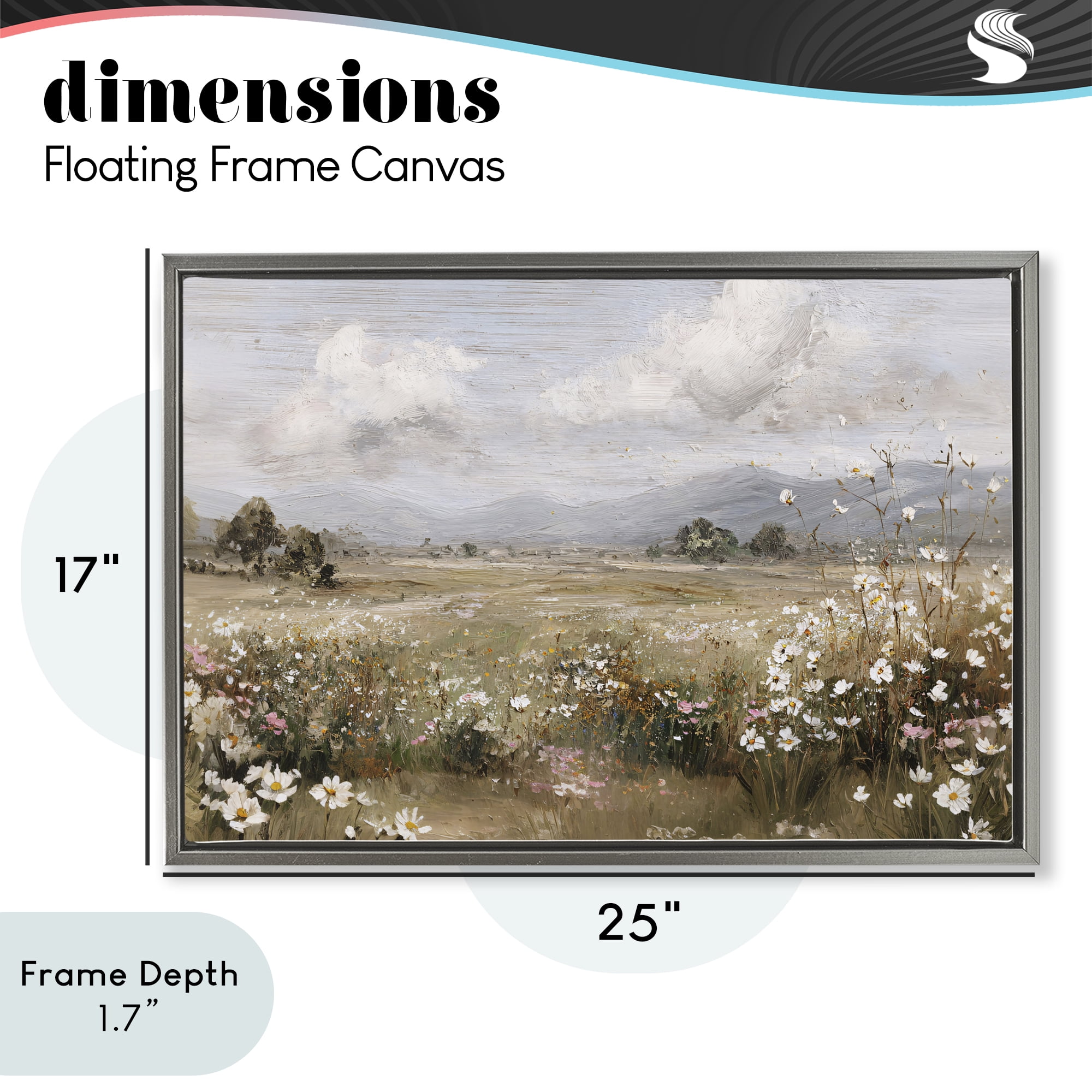 Stupell Industries Daisy Clusters in Field Gray Framed Floater Canvas Wall Art, design by Jacky Ngan