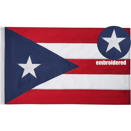 Puerto Rico Flag 12x18 Inch - Embroidery Embroidered Puerto Rico Flags with2 Brass Grommets Heavy Duty for Outdoor, Vivid Color Fade-resistant,Sewn Stripes