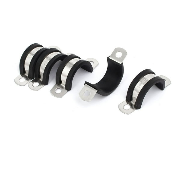 22mm Dia EPDM Rubber Lined U Shaped Pipe Tube Wire Clamps Clips 5pcs
