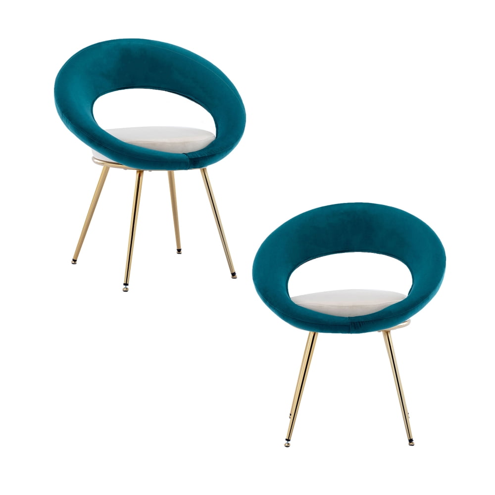 Velvet Accent Chair Set of 2, Modern Conversation Lounge Chair with Golden Plated Legs