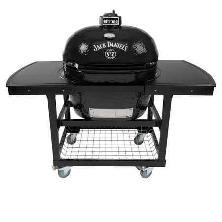 Kamado Primo Primo Oval XL 400 Ceramic Smoker Grill Jack Daniel's Edition On Cart with 2-Piece Island Top ()