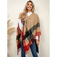 thumbnail image 6 of Women'S Wraps Open Front Travel Poncho Cape Warm Oversized Plaid Sweaters Casual Cardigan Shawls Yellow One size, 6 of 9