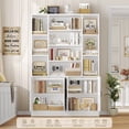 thumbnail image 3 of Hiphuta 75" Tall Modern Bookcases with 2 Double Door Cabinet, 47"Wide Wooden Storage Bookshelf for Living Room Home Office Entryway, White, 3 of 7