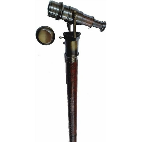 Nautical Marine Bronze Walking Stick Cane 38" with Hidden Telescope Coverd Leather Rustic Vintage Home Decor Gifts