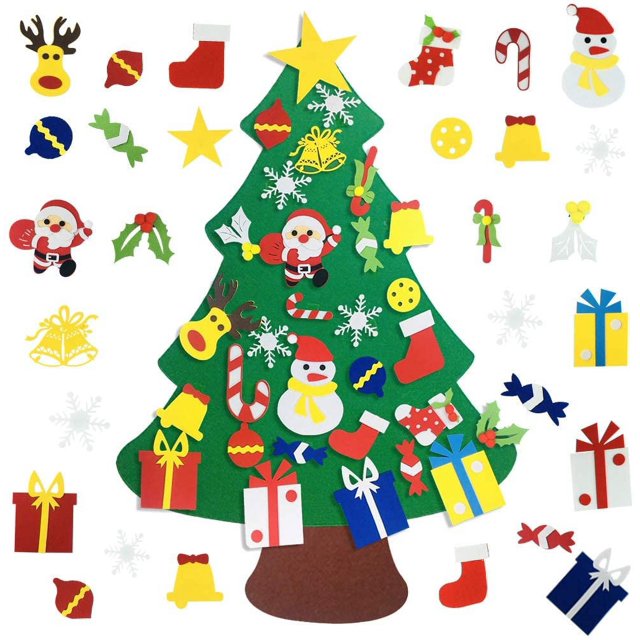 Árbol de Navidad de Fieltro para Niños, Juego de 30 Piezas, Adornos de Pared Desmontables, Regalos de Navidad, Decoraciones navideñas para el hogar para niños Rojo Verde Cocina, Decoración y Otros