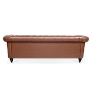 3 Seater Chesterfield Faux Leather Sofa, Button Tufted Couch With Nailhead Trim Rolled Arms for Living Room Office
