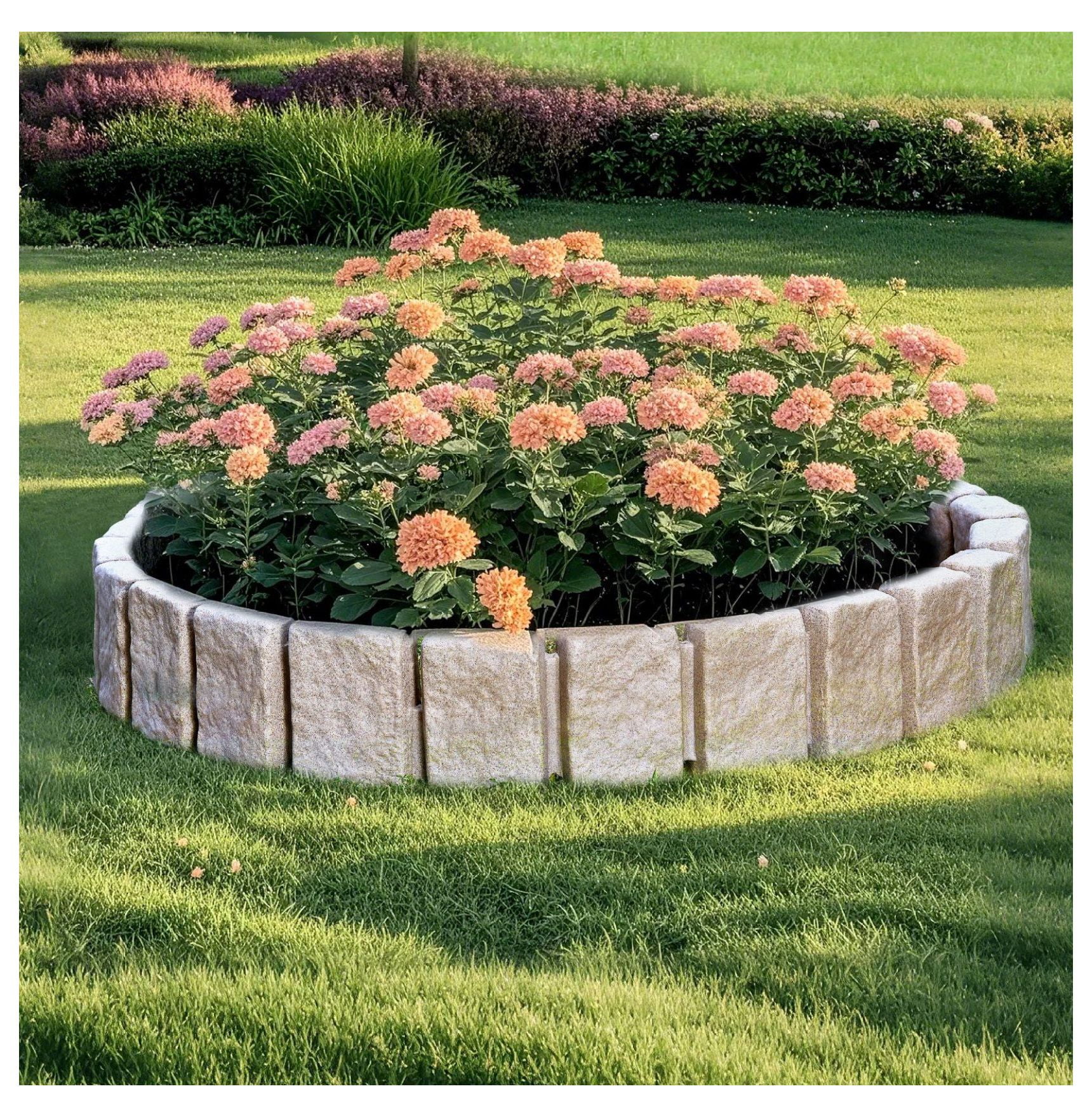 Faux Stone Landscape Edging, 47.2x9in Garden Border, Flexible Lawn Edging with Stakes, Realistic Brick Edging for Yard, Driveway, Walkway - Beige